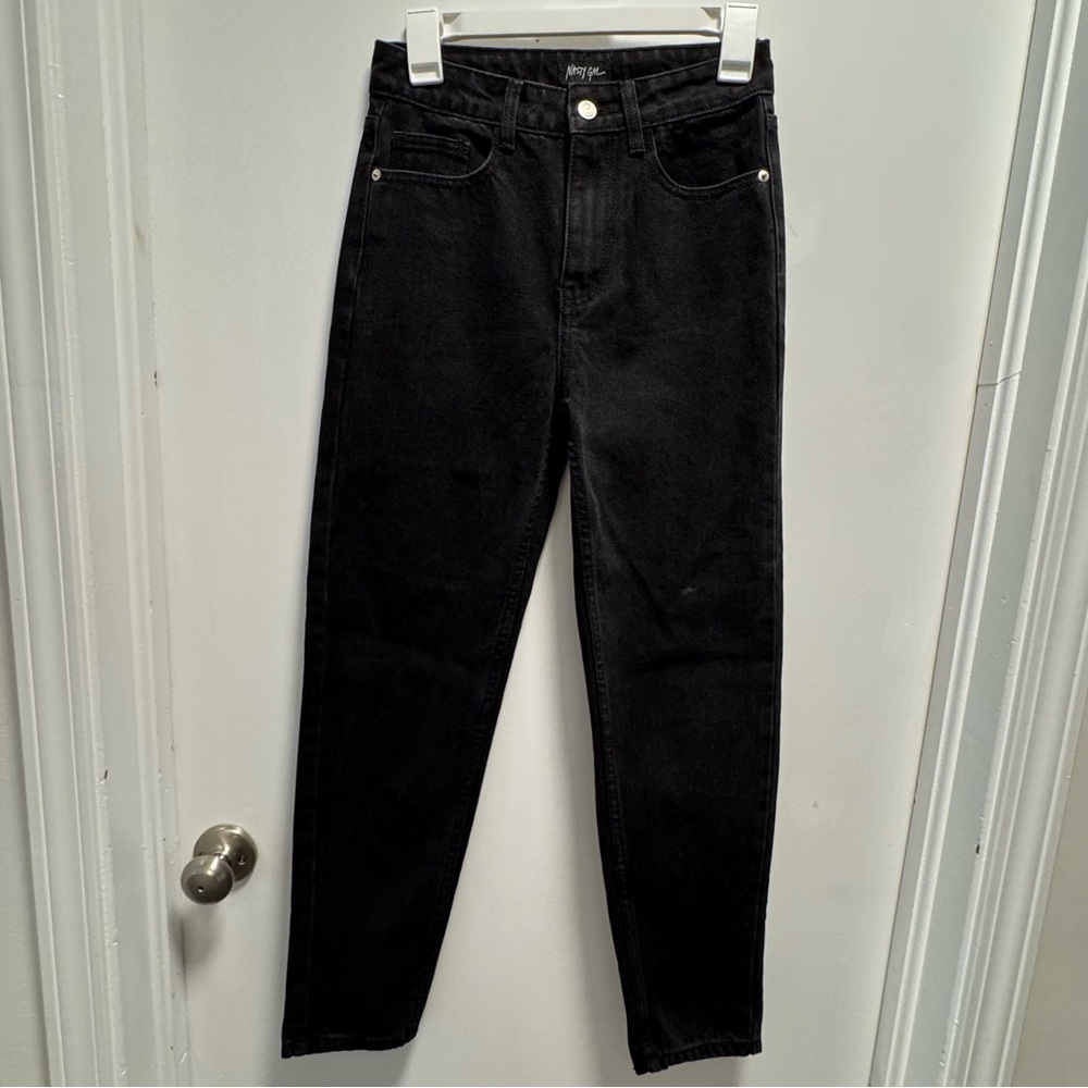 NWT Nasty Gal Womens Debbie High Waisted Mom Jeans Black Denim Size 2